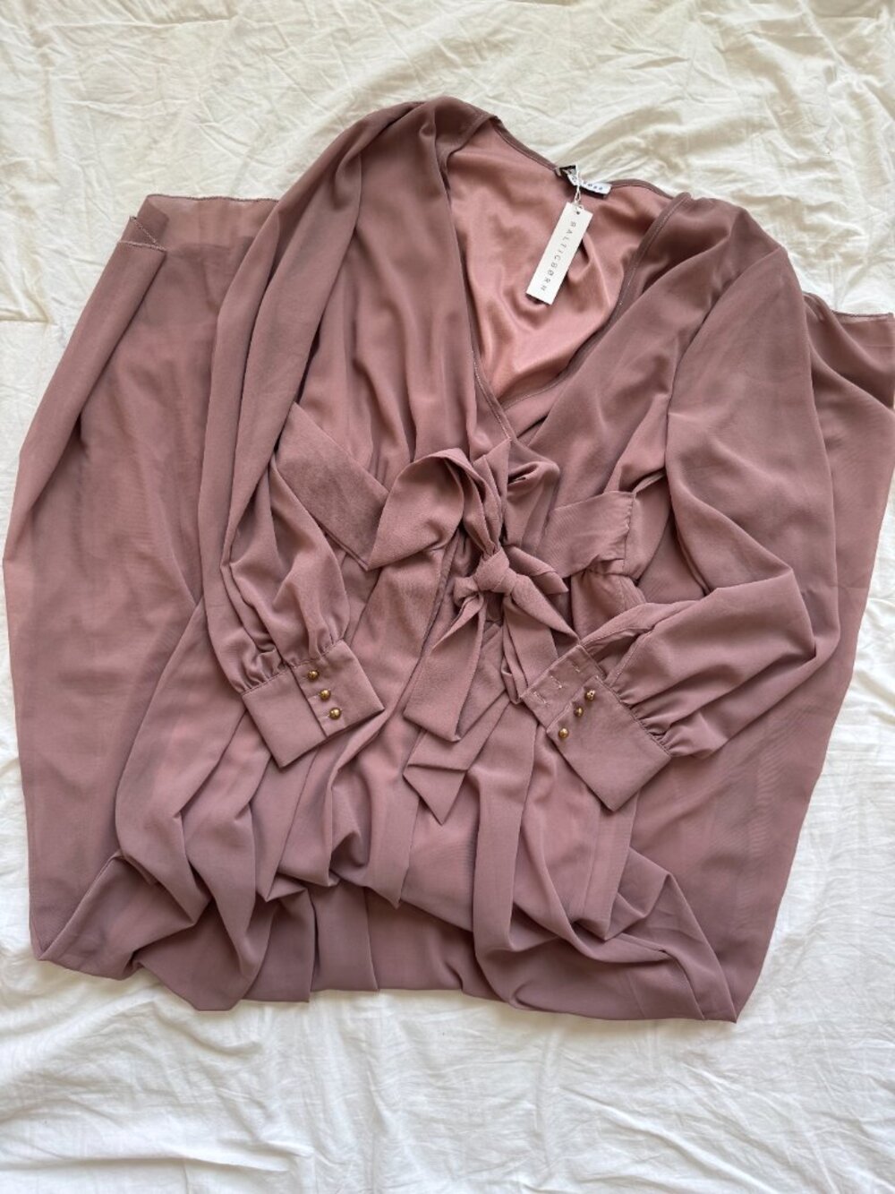 Baltic Born Lydia Deep Mauve Chiffon Maxi Dress Women's Size XL Long Sleeve - Picture 4 of 8